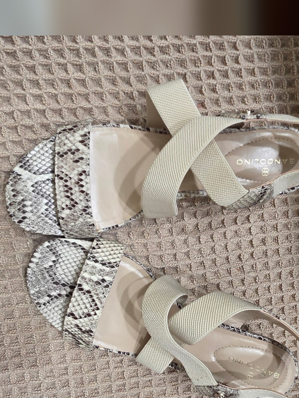 Bandolino Snake-Print Sandals with Cream Elastic Cross Straps